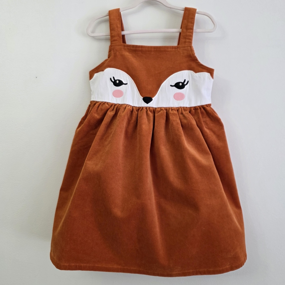 Gymboree Rust Fox Corduroy Dress with White and Pink Face Accents